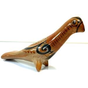 Vintage TONALA Mexican Hand Painted Folk Art Bird Pottery 10" Figurine Browns